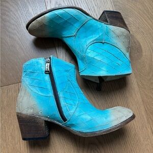 We Are…The Original Western Bootie - Taupe & Turquoise Leather - Size 39 - EUC